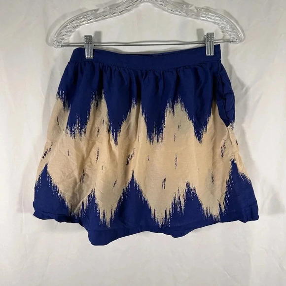 MNG Mango Mini Skirt Women's 4 Blue Cream Print Zip Side Unlined - Picture 6 of 8